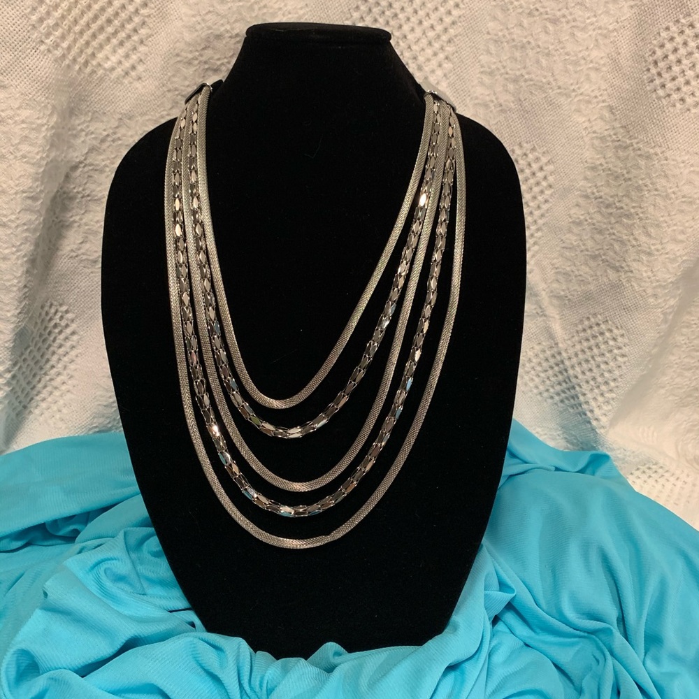 Silver tone Drop Multi-Strand Necklace